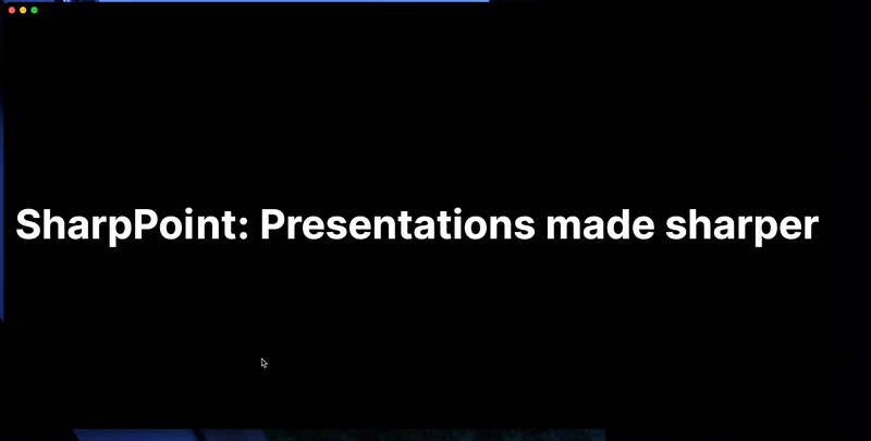 A video recording of the app showing three slides that read &ldquo;SharpPoint: Presentations made sharper&rdquo; as the title, &ldquo;This is the first slide&rdquo;, &ldquo;&hellip;Wow, this is the second&rdquo; and &ldquo;NO WAY, a third?!&rdquo;